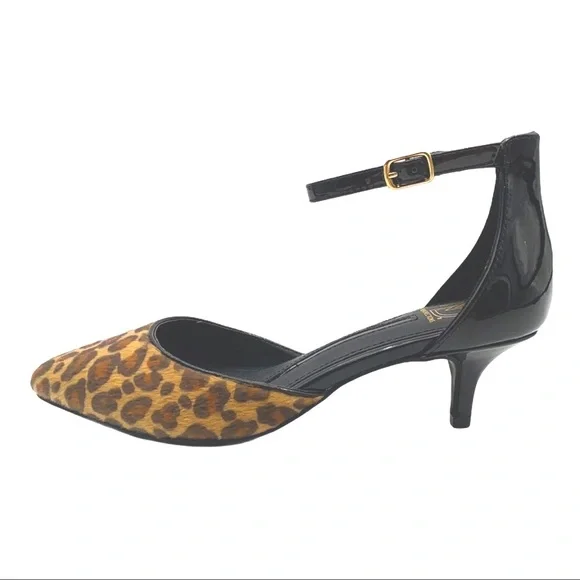 Leopard Print Faux Fur Kitten Heels Sz 7.5 - Picture 2 of 5